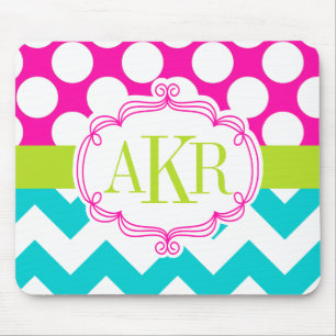 Monogram Dots and Chevron Personalized Mouse Pad