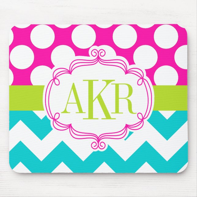 Monogram Dots and Chevron Personalized Mouse Pad (Front)