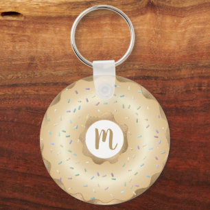 Monogram doughnut gold foil script girly luxury keychain