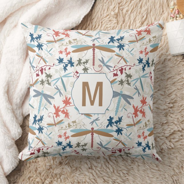 Monogram Dragonfly Pattern Multi Coloured Pillow (Blanket)