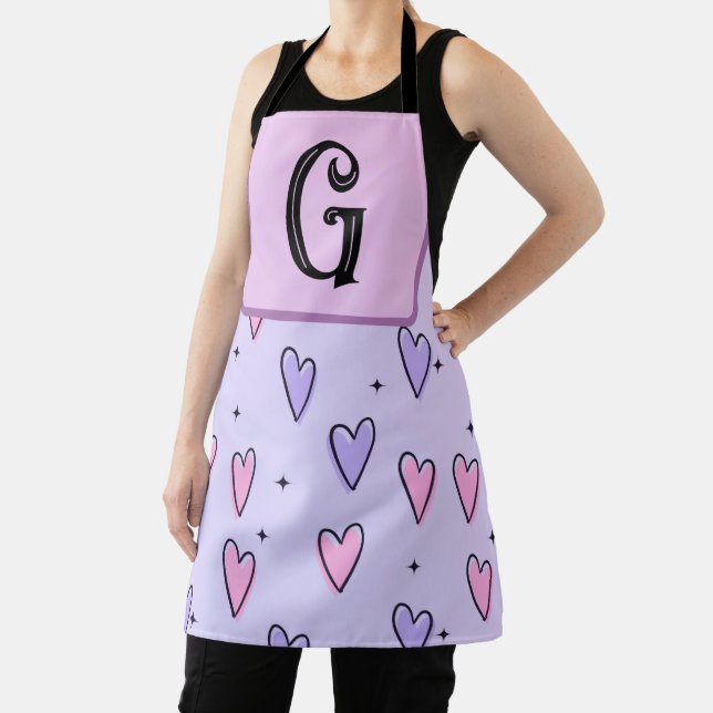 Monogram Drawing of Whimsical Small Hearts Pink  Apron (Insitu)