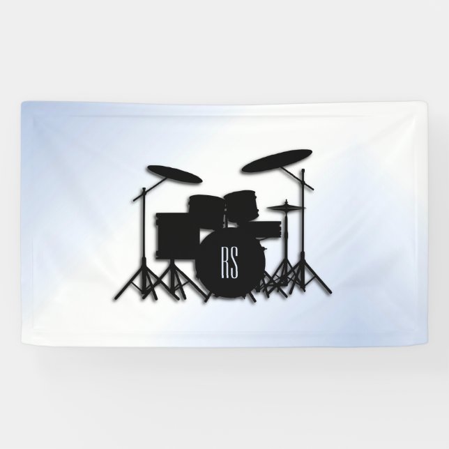 Monogram Drum Set Blue Accent  Banner (Horizontal)