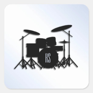 Monogram Drum Set Blue Accent Square Sticker