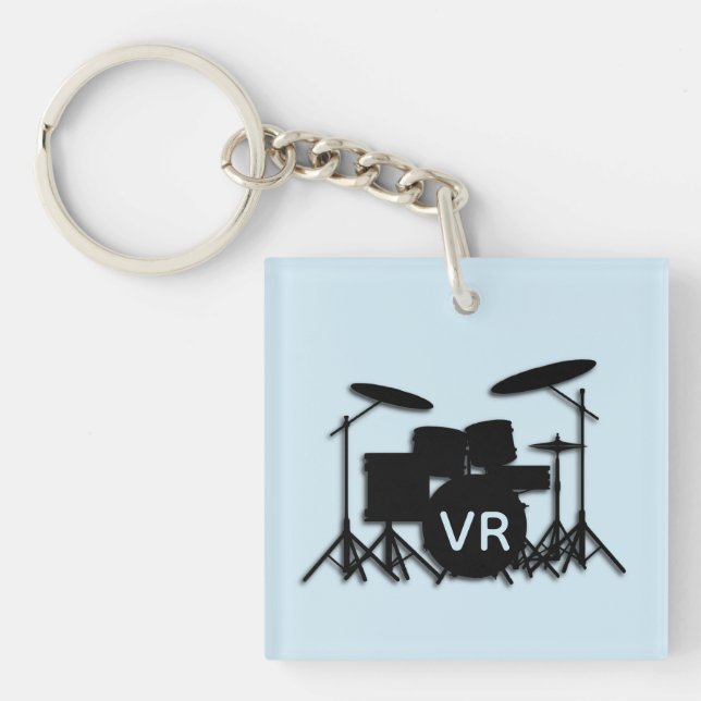 Monogram Drum Set Case  Silver Plated Necklace Keychain (Front)