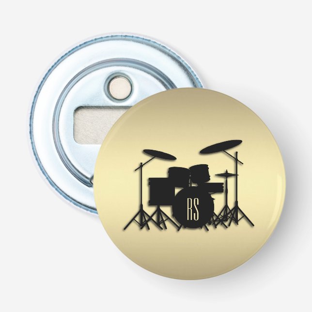 Monogram Drum Set Gold Bottle Opener (Front)