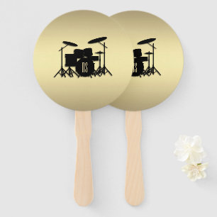 Monogram Drum Set Gold Hand Fan