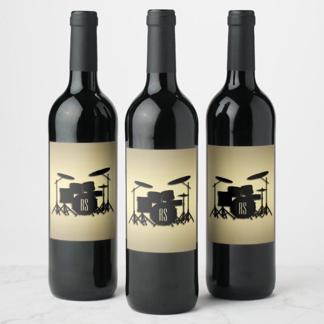 Monogram Drum Set Gold Wine Label (Bottles)