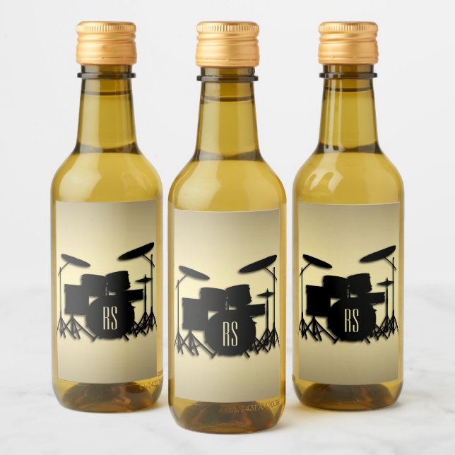 Monogram Drum Set Gold Wine Label (Bottles)