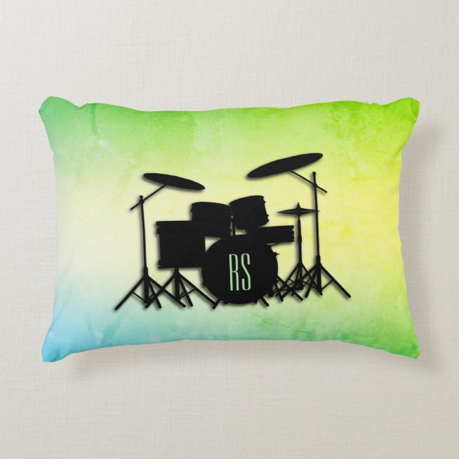 Monogram Drum Set Green Accent Pillow (Front)