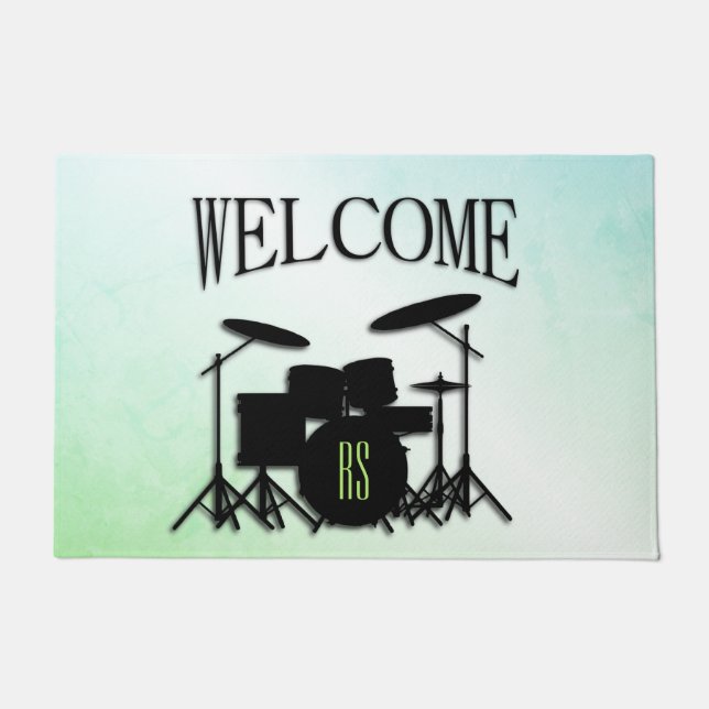 Monogram Drum Set Green Doormat (Front)