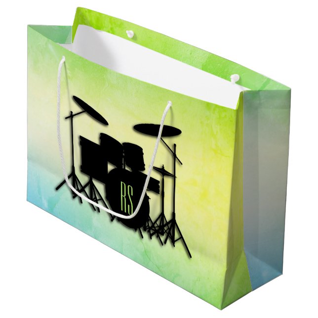 Monogram Drum Set Green Large Gift Bag (Front Angled)