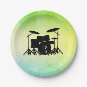 Monogram Drum Set Green Paper Plate