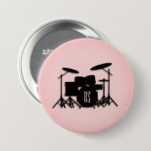 Monogram Drum Set Music Design Pink 3 Inch Round Button