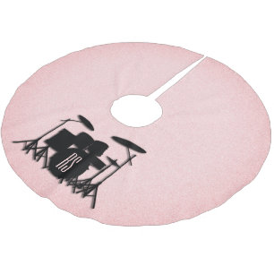 Monogram Drum Set Music Design Pink  Brushed Polyester Tree Skirt