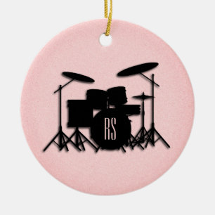 Monogram Drum Set Music Design Pink Ceramic Ornament