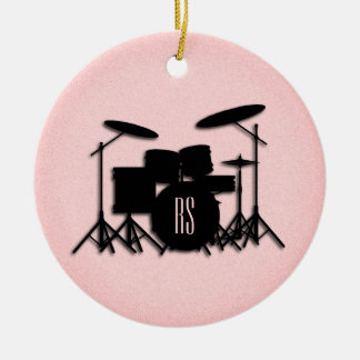 Monogram Drum Set Music Design Pink Ceramic Ornament