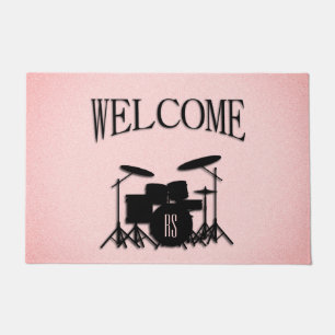 Monogram Drum Set Music Design Pink Doormat