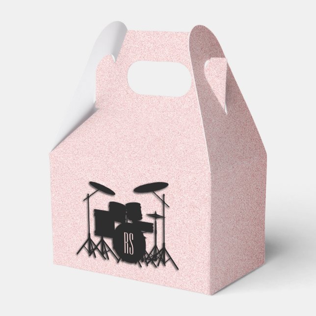 Monogram Drum Set Music Design Pink  Favor Box (Front Side)