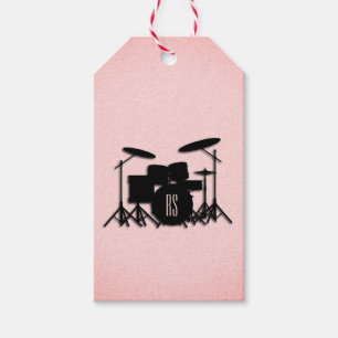 Monogram Drum Set Music Design Pink  Gift Tags