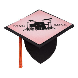 Monogram Drum Set Music Design Pink Graduation Cap Topper