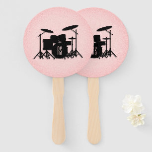 Monogram Drum Set Music Design Pink  Hand Fan
