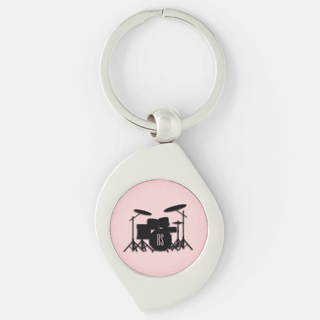 Monogram Drum Set Music Design Pink  Keychain (Front)