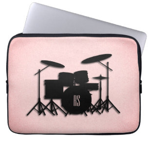 Monogram Drum Set Music Design Pink Laptop Sleeve