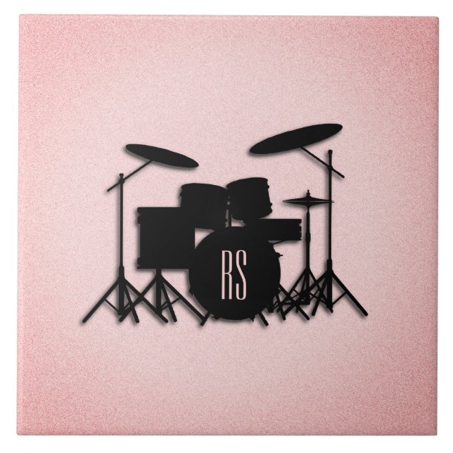 Monogram Drum Set Music Design Pink  Tile (Front)