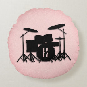 Monogram Drum Set Music Design  Round Pillow