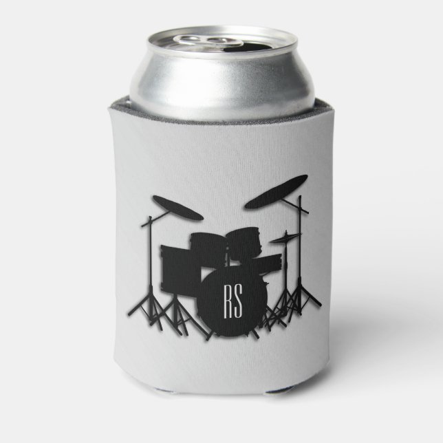 Monogram Drum Set Silver Can Cooler (Can Back)