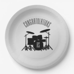 Monogram Drum Set Silver Congratulations Paper Plate