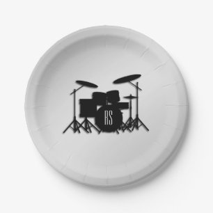 Monogram Drum Set Silver Paper Plate