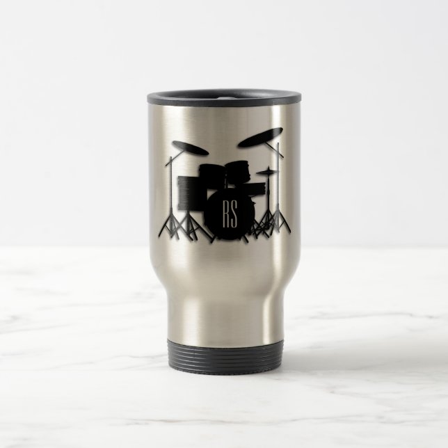 Monogram Drum Set Silver Travel Mug (Center)