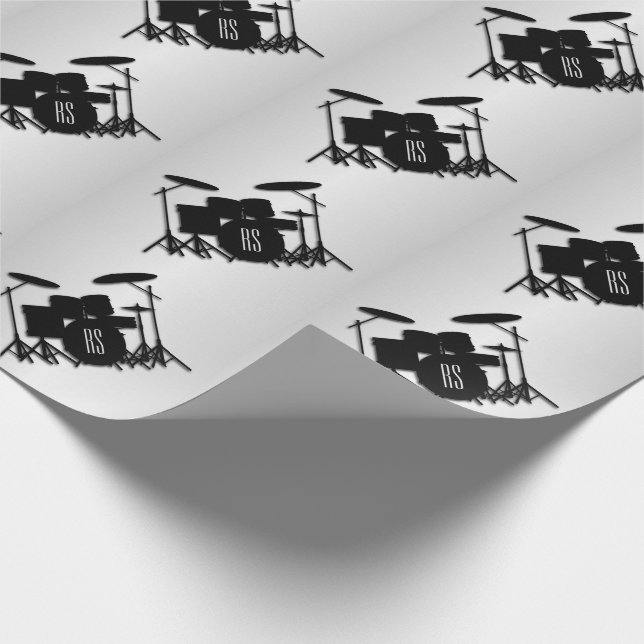 Monogram Drum Set Silver Wrapping Paper (Corner)