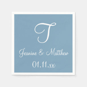 Monogram Dusk Blue Classy One Colour Paper Napkins