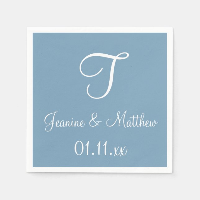 Monogram Dusk Blue Classy One Colour Paper Napkins (Front)