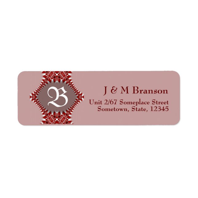Monogram Dusky Pink + Red Lace Étiquette de adress (Devant)