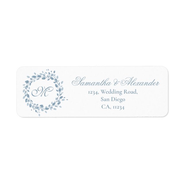 Monogram Dusty Blue Floral Mariage Adresse de reto (Devant)