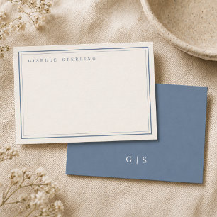 Monogram Dusty Blue Ivory Double Border Card