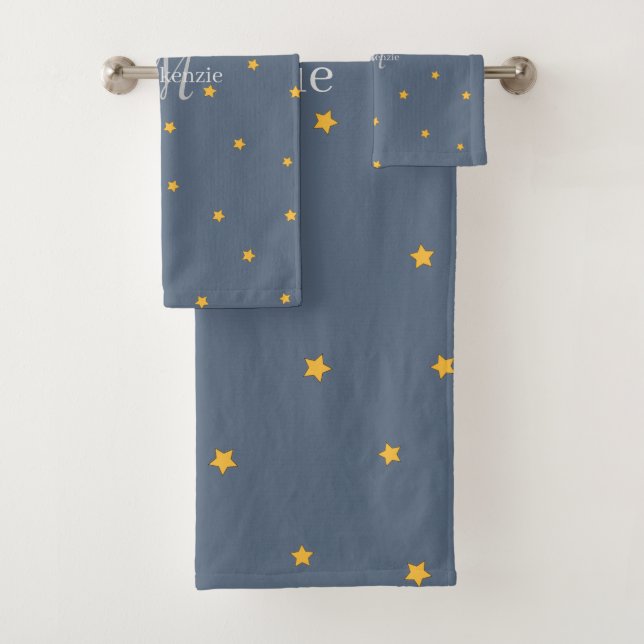 Monogram Dusty Blue Lucky Stars Custom Name Towel (Insitu)