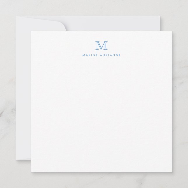 Monogram Dusty Blue Minimalist Modern Elegant Card (Front)