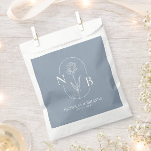 Monogram Dusty Blue Minimalist Modern Wedding Favour Bag