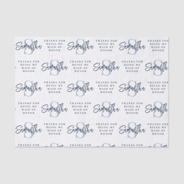 Monogram Dusty Blue Pattern Maid of Honour Thanks  Tissue Paper (Front)