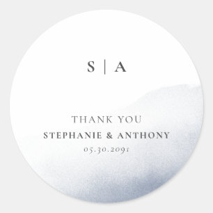 Monogram  Dusty Blue Wash Wedding       Classic Round Sticker