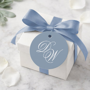 Monogram Dusty Blue Wedding Elegant Script Simple Favour Tags