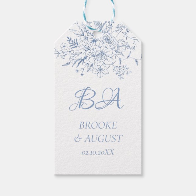 Monogram Dusty Blue Wedding Gift Tags (Front)