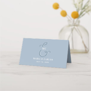Monogram Dusty Blue Wedding Place Card