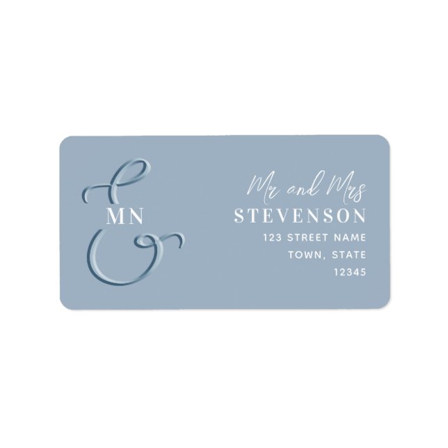 Monogram Dusty Blue Wedding Return Address Label (Front)