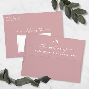 Monogram Dusty Mauve A7 5x7 Wedding Invitation Envelope