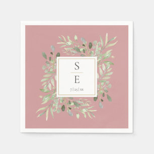 Monogram Dusty Rose Greenery Foliage Napkin